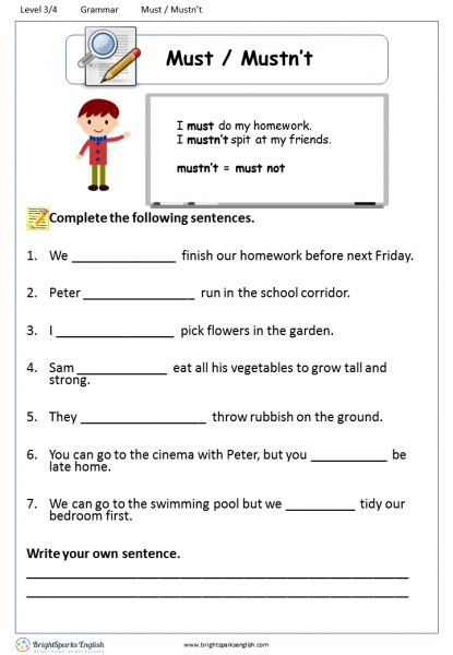 Must Mustn't Worksheet â English Treasure Trove